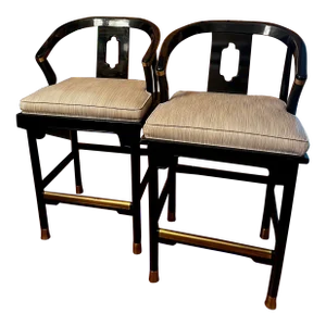 James Mont Century Black Lacquer 'Ming' Bar Stools - A Pair