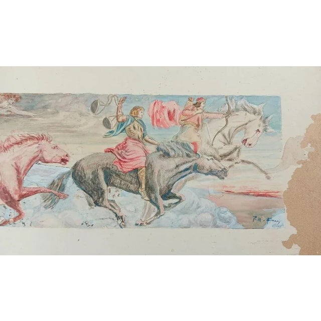 Antique Distressed Four Horsemen Watercolor Painting For Sale - Image 4 of 6