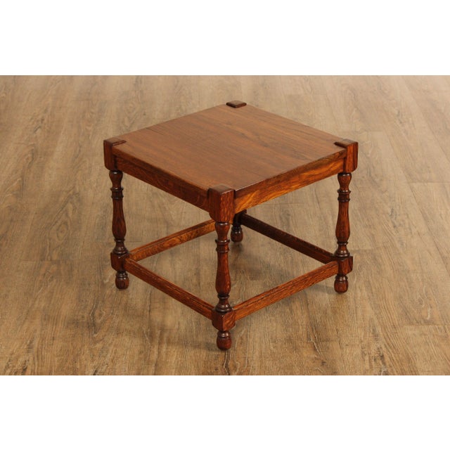 William & Mary Style Oak Square Top Taboret Side Table For Sale - Image 11 of 12