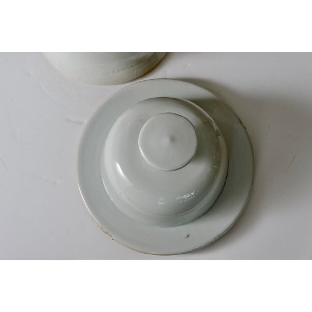 1980s Pair of Large White Glazed Ceramic Temple Jars With Domed Lids For Sale - Image 5 of 8