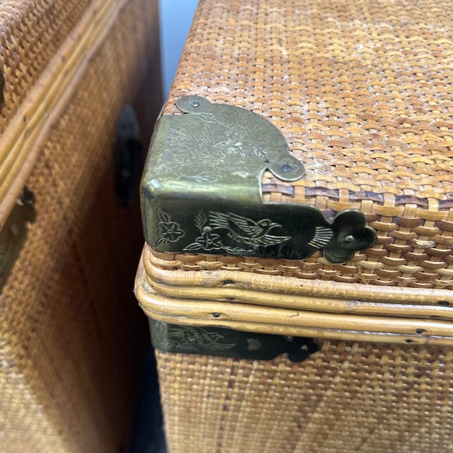 Wicker Asian Campaign/Chinoiserie Hinged Chests, Pair For Sale - Image 12 of 12