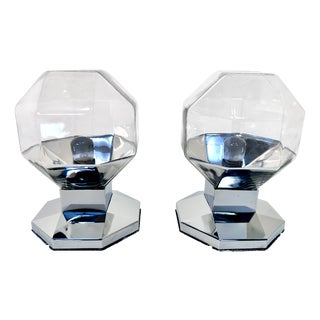 Space Age Glass Wall or Ceiling Lamps with Chrome Base by Motoko Ishii for Staff Leuchten, Germany, 1960s, Set of 2 For Sale