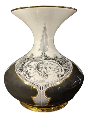 Large Golden Porcelain Vase by Change Szasz for Hollohaza, Hungary, 1970s