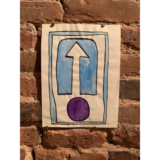 Michael Knigin Abstract 3 Blue and Purple 1967 Ink brush and watercolor on paper 8.25"x11" unframed Signed and dated in...