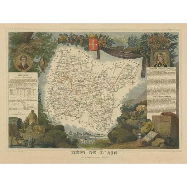 Antique Map of the Department of Lain For Sale - Image 3 of 6
