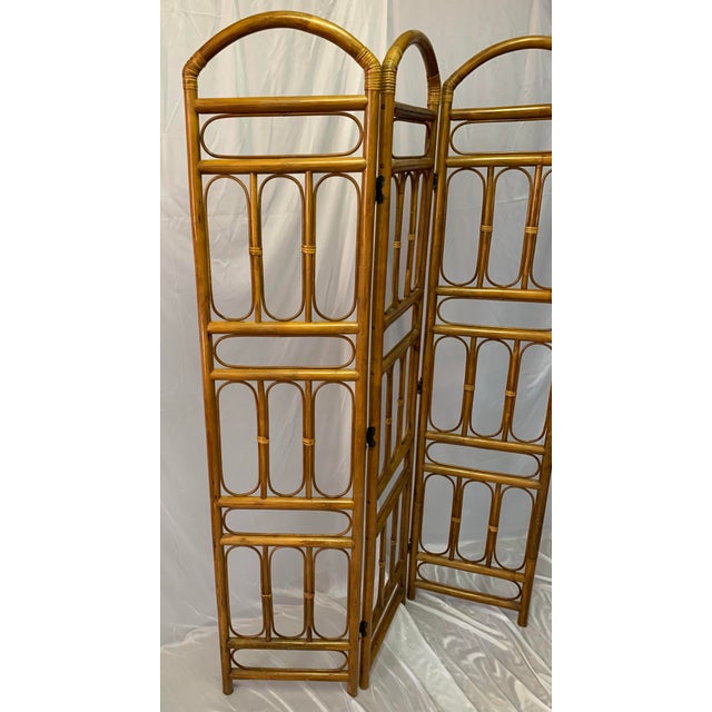 Hollywood Regency Vintage Rattan 3-Panel Room Divider For Sale - Image 3 of 12