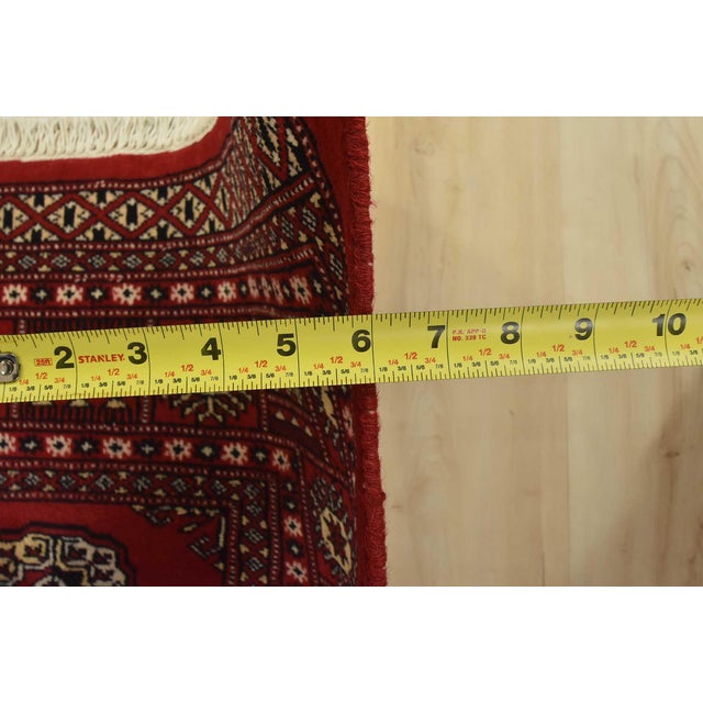 Bokhara Rug 4’2” X 6’2” Red Wool Tribal Hand-Knotted Oriental Carpet For Sale - Image 9 of 11
