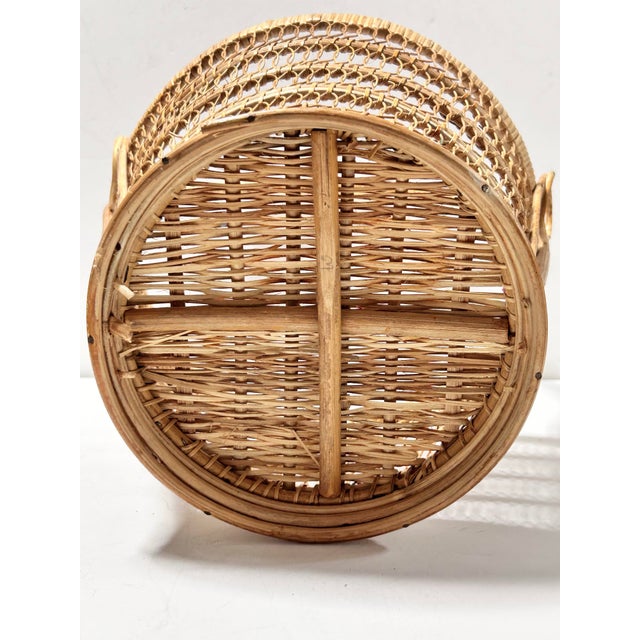 Vintage Wicker Easter Gathering Basket - Bentwood Openwork French Country Cottage Basket For Sale - Image 10 of 11