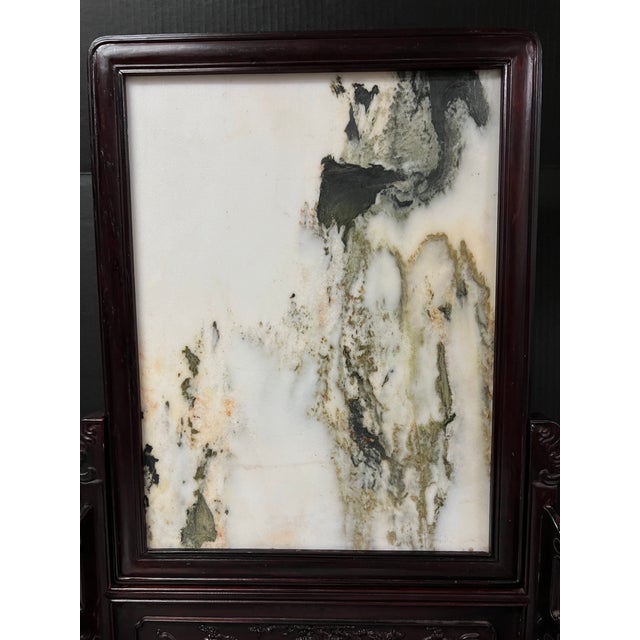 Chinese Late 20th Century Chinese Art Hardwood and Marble Dream Stone Mini Table Screen For Sale - Image 3 of 11