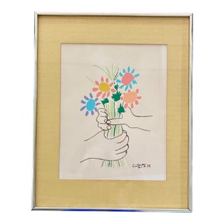 Pablo Picasso Vintage Mid Century Modernist Lithograph Print Metal Framed For Sale