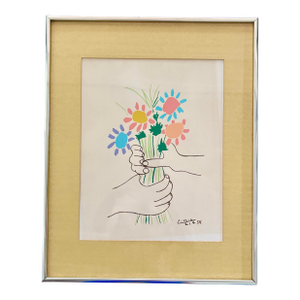 Pablo Picasso Vintage Mid Century Modernist Lithograph Print Metal Framed