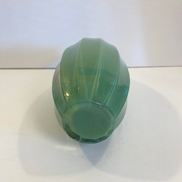 Contemporary Vintage Art Deco Green Glass Oblong Fluted Vase For Sale - Image 3 of 5