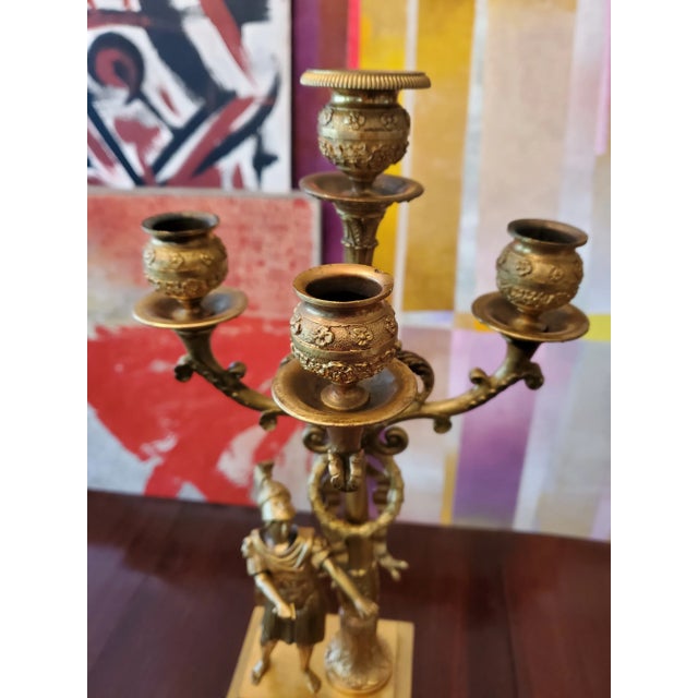 Early 19th Century Antique French Empire Bronze Warrior Roman Candelabras - a Pair For Sale - Image 5 of 8