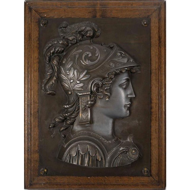 Pair of patinated metal bas-reliefs on a wooden display stand, 19th century, napoleon iii period. Pair of bas-reliefs from...