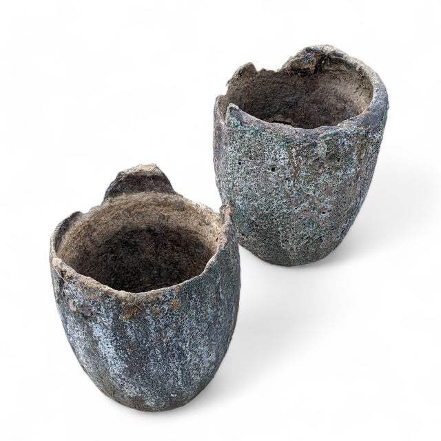 Gray Pair of Vintage Patinated Industrial Crucible Planters, Rustic For Sale - Image 8 of 18