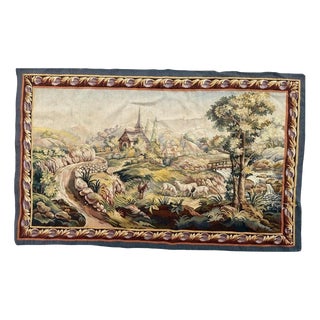Mid-Century Modern French Handwoven The Village Tapestry from Aubusson, 1920s For Sale