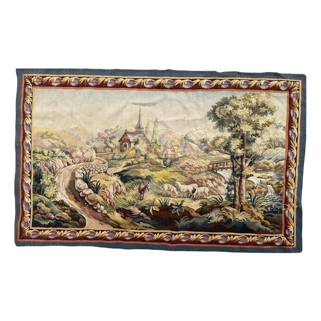 Mid-Century Modern French Handwoven The Village Tapestry from Aubusson, 1920s For Sale