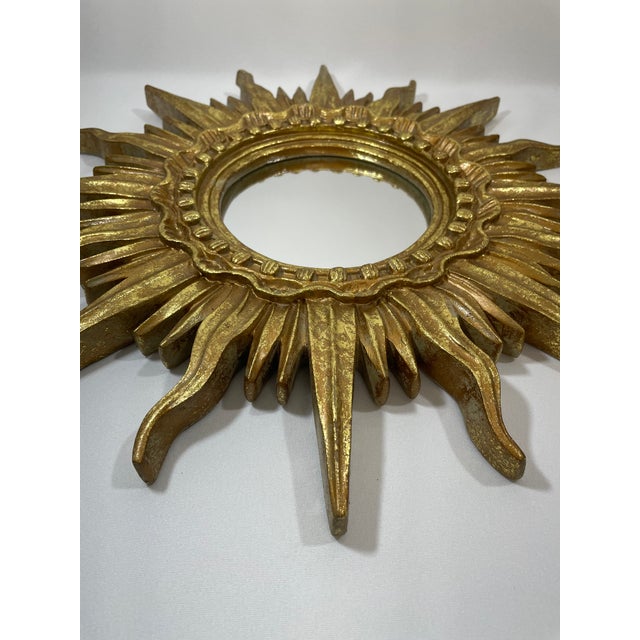 Gold Vintage 16.5" French Style Gilded Resin Sunburst Wall Mirror For Sale - Image 8 of 16