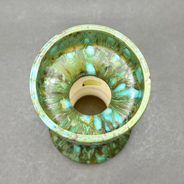 1970s Vintage 1970s West German Pottery Green Drip Glaze Sculptural Candlestick For Sale - Image 5 of 7