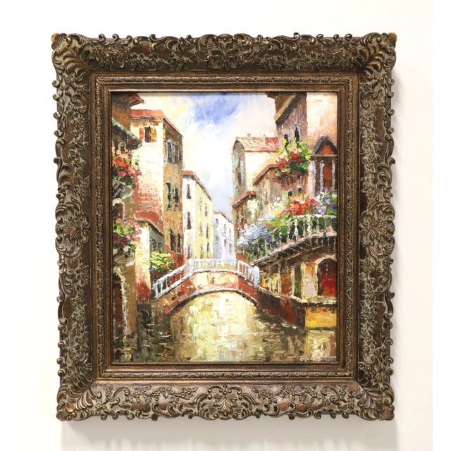 Mid 20th Century Original Oil Impasto Painting on Canvas - Venetian Scene - Signed For Sale - Image 13 of 13