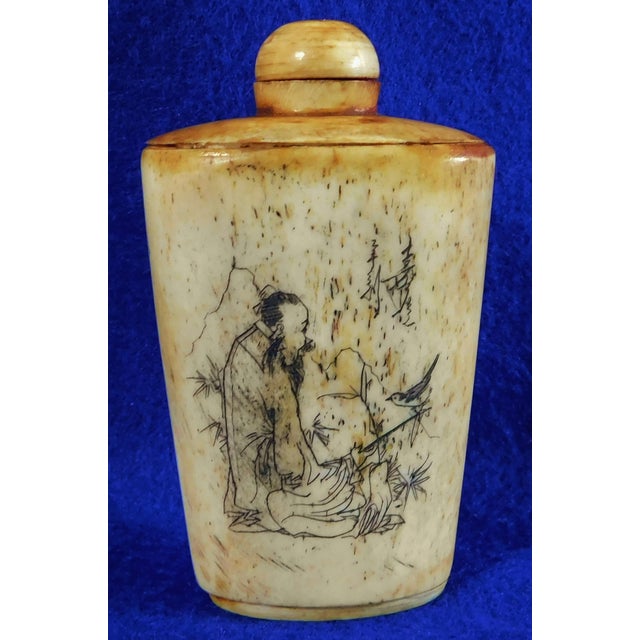 Vintage Mid Century Chinese Hand Carved Figural Bone Snuff Bottle For Sale - Image 11 of 11