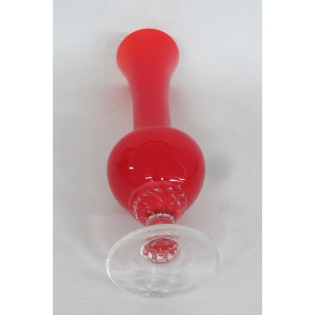 Ruby Red Glass Vase With Clear Cut Pedestal Base Mid Century Modern Style 4883b For Sale - Image 9 of 13