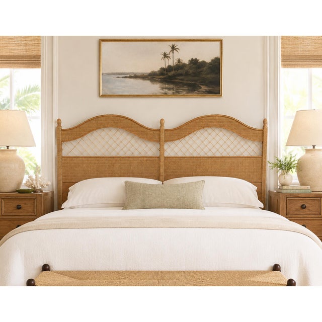 Wood Henry Link Lexington King Size Double Arch Rattan Headboard For Sale - Image 7 of 7
