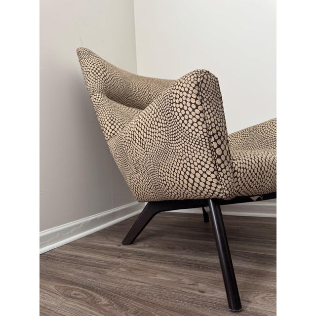 2010s Room & Board Wingback Lounge Chair in Cream and Black Dot Fabric, Splayed Legs For Sale - Image 5 of 10