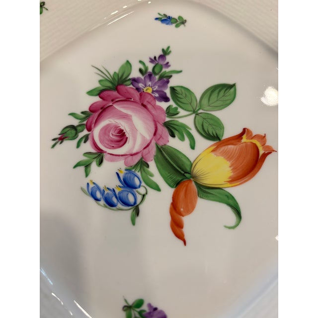 Her End Hand-Painted Floral Porcelain Square Tray With Applied Leaf Handles For Sale - Image 6 of 7
