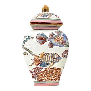 Vintage Mid 20th Century Fish Porcelain Ginger Jar For Sale