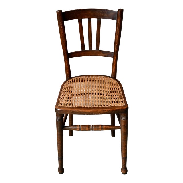Antique Bistro Turned Wood Chair with Rattan Caning, 1900 For Sale