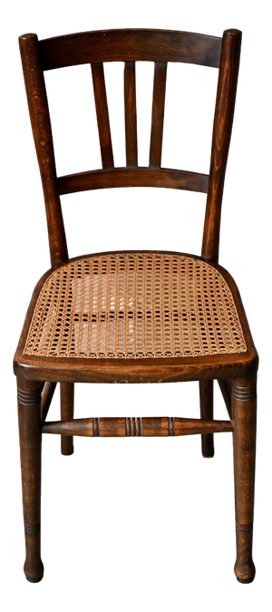 Antique Bistro Turned Wood Chair with Rattan Caning, 1900