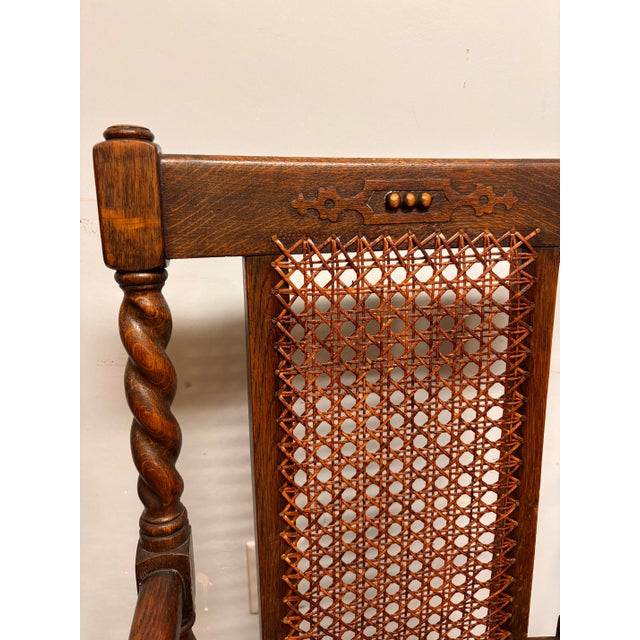 Wood English Oak Chairs With Caning and Barley Twist Detail - A Pair For Sale - Image 7 of 10