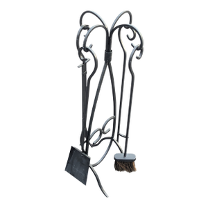 Vintage 4-Piece Wrought Iron Fireplace Tool Set Stand
