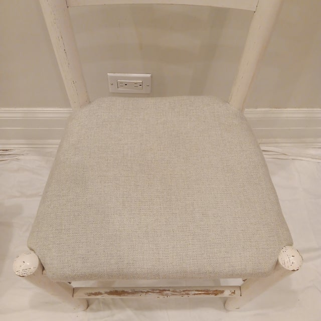 Vintage Wood Ladder Back Child's Accent Chair With Light Grey Upholstered Seat. Set of 4 For Sale - Image 12 of 12