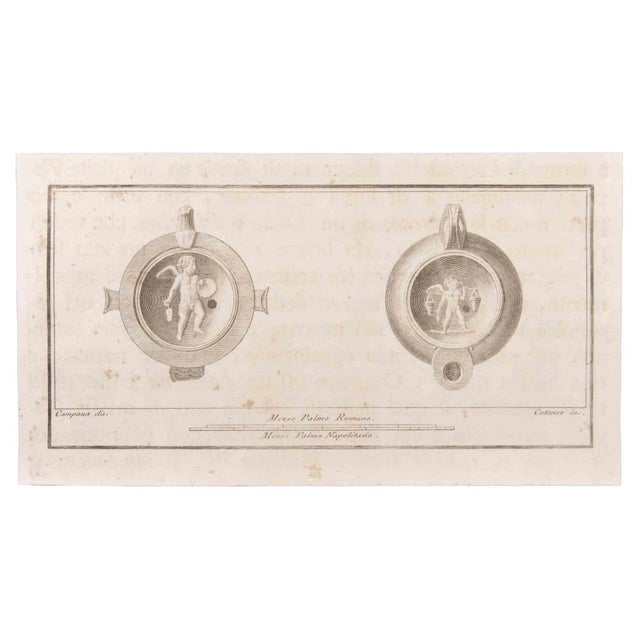 Aniello Cataneo, Oil Lamp with Decoration, Etching, 18th Century For Sale