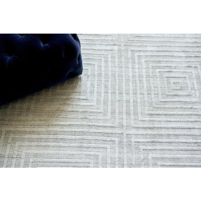Exquisite Rugs Geometric Box Handmade Bamboo Silk & Cotton Gray/Ivory Rug-8'X10' For Sale In Los Angeles - Image 6 of 7