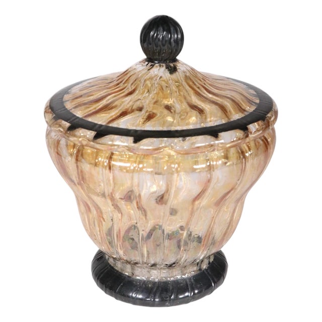 Vintage Ribbed Glass Covered Jar For Sale