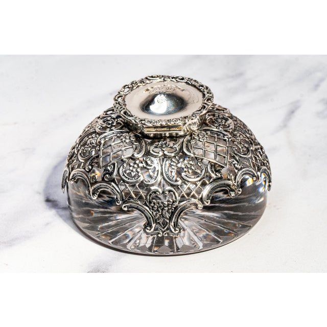 Traditional Elegant Large Edwardian English Sterling Silver Crystal Paperweight Desk Inkwell For Sale - Image 3 of 13