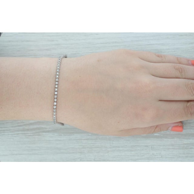 Silver 0.80ctw Diamond Tennis Bracelet 10k White Gold 6.75" 3mm For Sale - Image 8 of 8