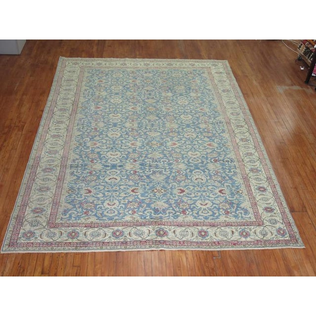 Turkish Sivas carpet with an all-over blue motif rug and ivory border. 8'6'' x 12'