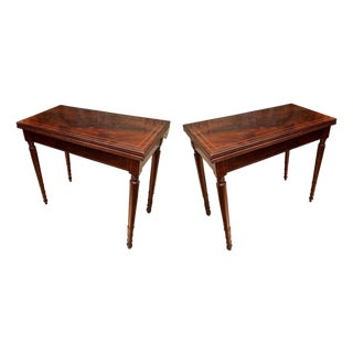 18th Century Italian Mahogany & Maple Inlaid Consoles or Folding Game Tables, Set of 2 For Sale