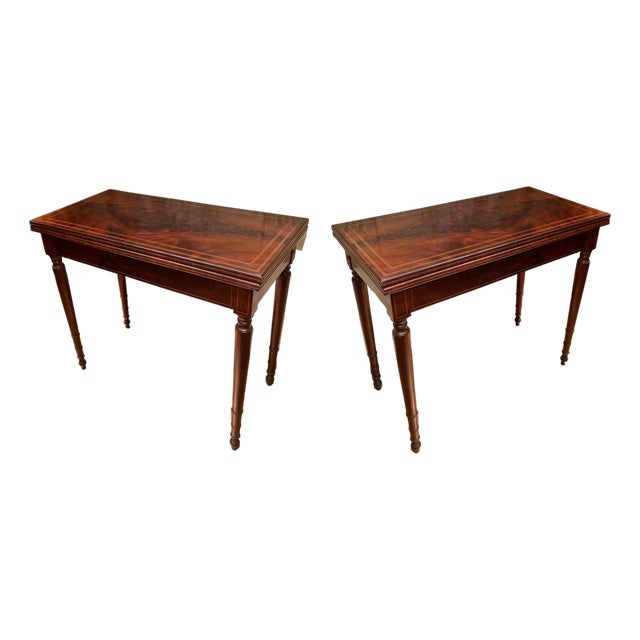 18th Century Italian Mahogany & Maple Inlaid Consoles or Folding Game Tables, Set of 2 For Sale