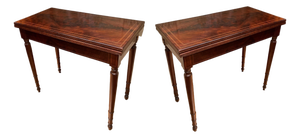 18th Century Italian Mahogany & Maple Inlaid Consoles or Folding Game Tables, Set of 2
