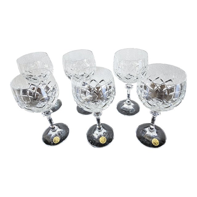 1980s Schott Zwiesel German 24% Lead Crystal Wine Goblets - Set of 6 For Sale