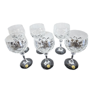 1980s Schott Zwiesel German 24% Lead Crystal Wine Goblets - Set of 6