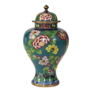 Vintage Brass Cloisonné Enamel Ginger Jar