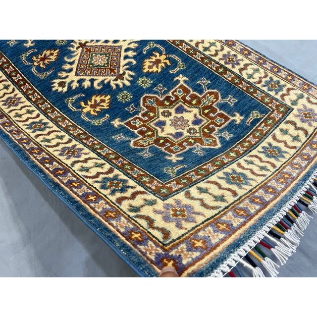 Blue and Beige Kazak-Style Wool Runner Rug, Natural Dyes, 2'8" X 9'9" For Sale - Image 12 of 14