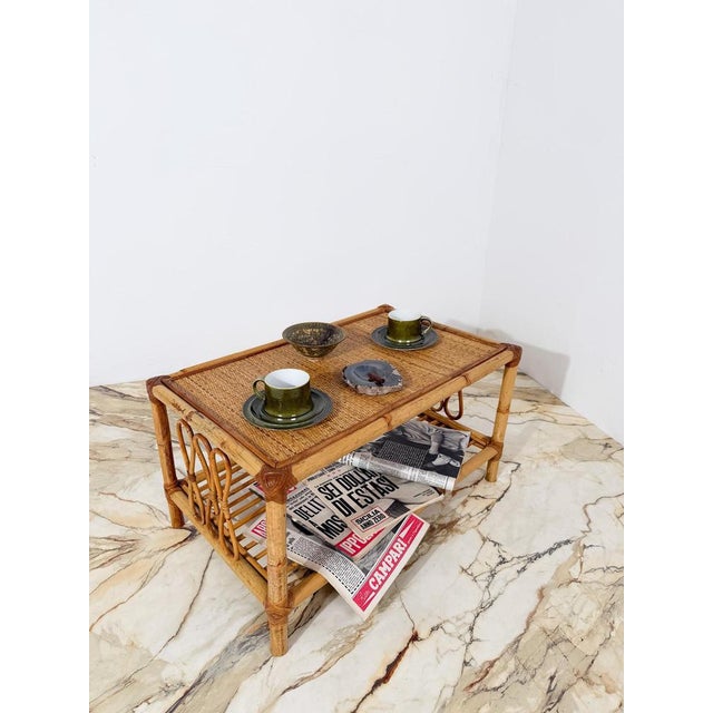 Italian Mid-Century Riviera Bamboo and Rattan Coffee Table, Mediterranean Organic Modern, 1950s We are pleased to offer...