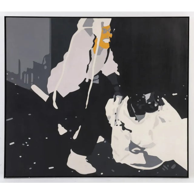 Mid-Century Modern Neil Anderson, Large Abstract Figural Hard Edge Op Art Oil on Canvas Painting in Dark Neutrals For Sale - Image 3 of 11